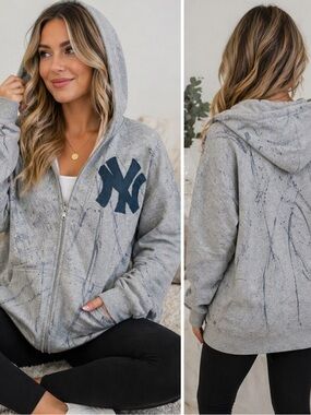 Boutique Style NY Yankees Hoodie (not official Merch) distressed custom
